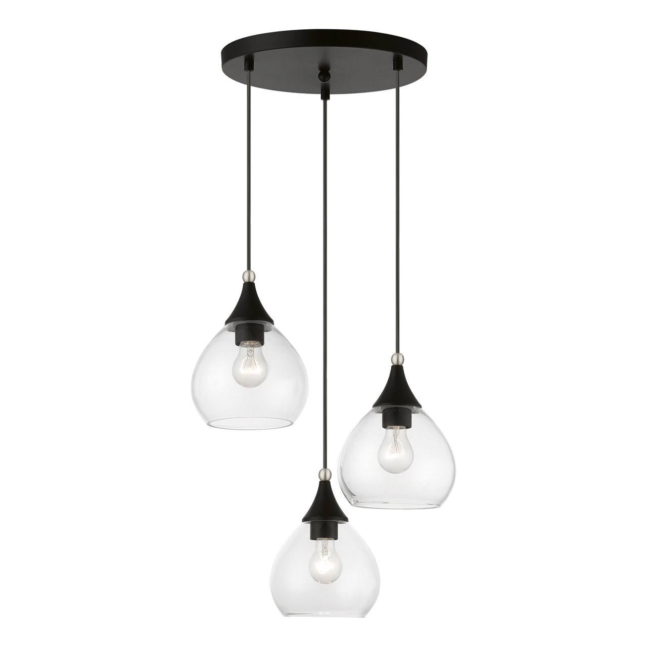 LIVEX LIGHTING 46503-04 3 Light Black with Brushed Nickel Accents Multi Pendant