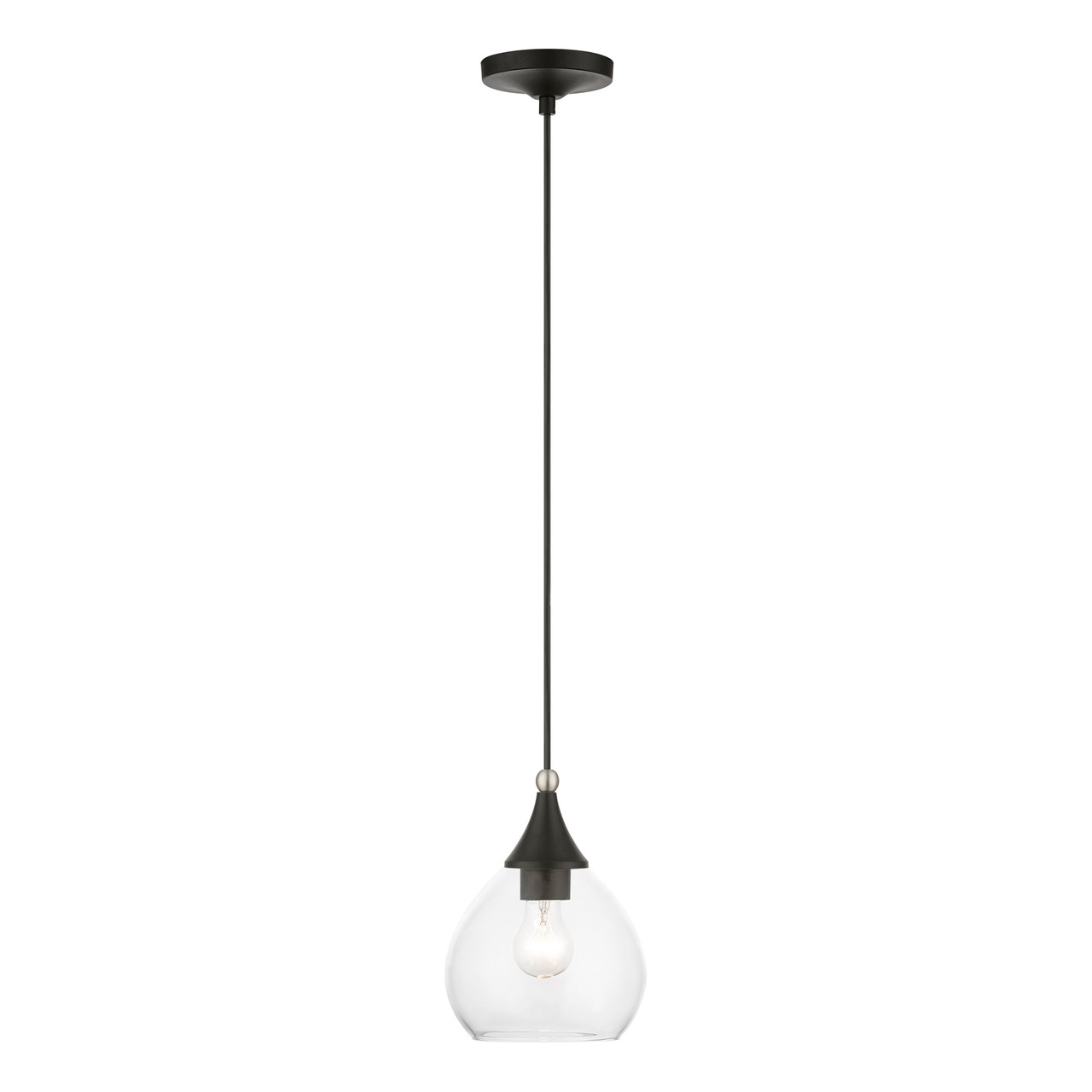 LIVEX LIGHTING 46501-04 1 Light Black with Brushed Nickel Accents Mini Pendant