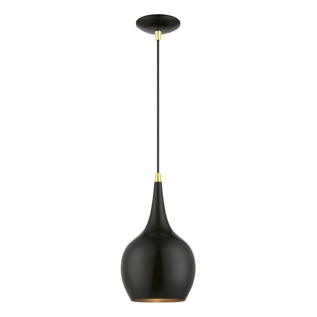 LIVEX LIGHTING 49016-68 1 Light Shiny Black with Polished Brass Accents Mini Pendant