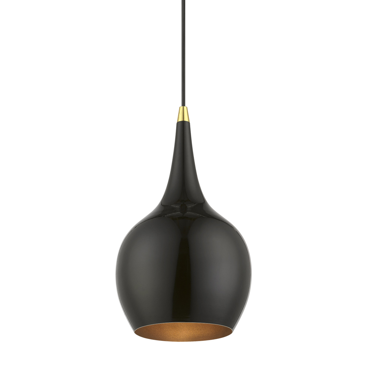 LIVEX LIGHTING 49016-68 1 Light Shiny Black with Polished Brass Accents Mini Pendant