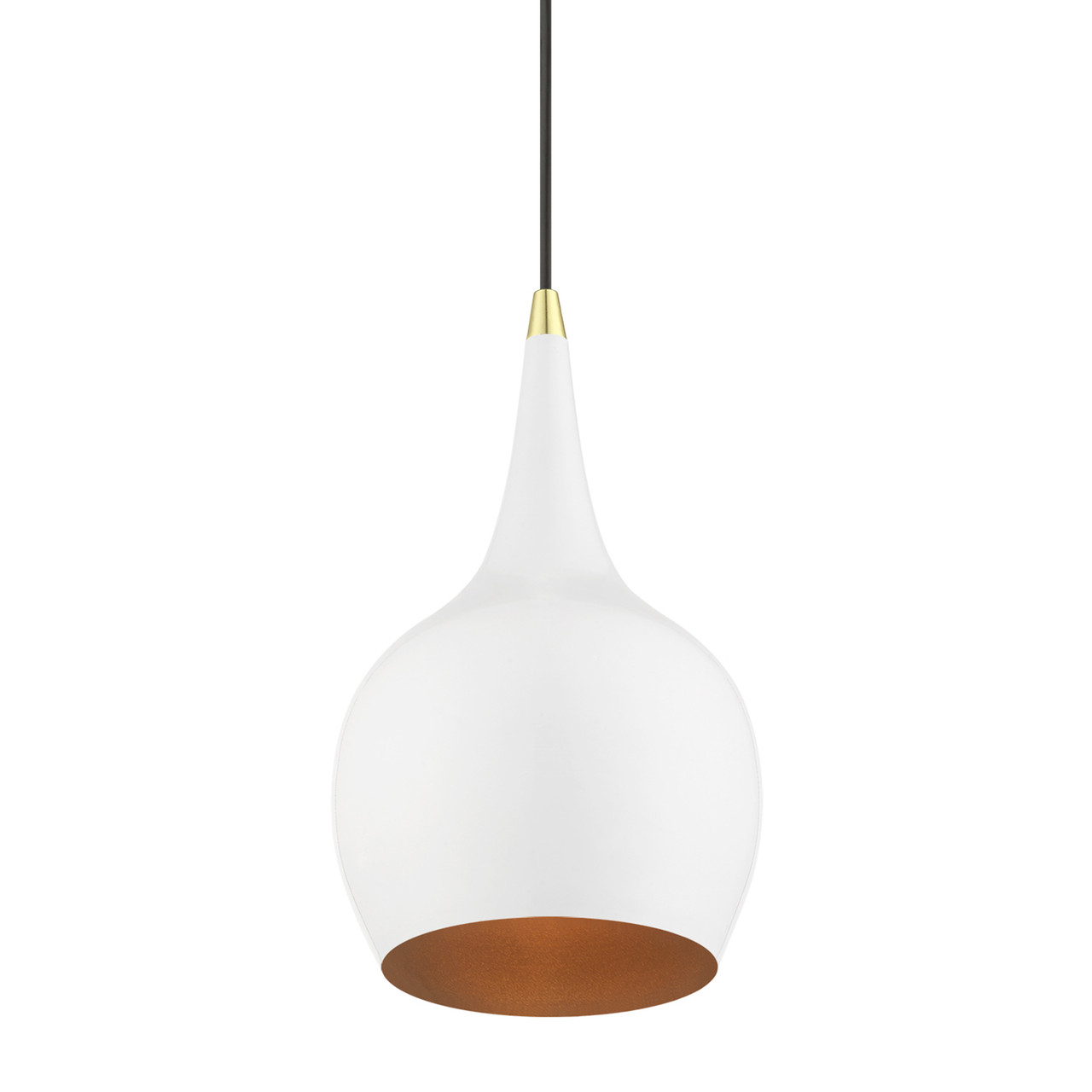 LIVEX LIGHTING 49016-69 1 Light Shiny White with Polished Brass Accents Mini Pendant