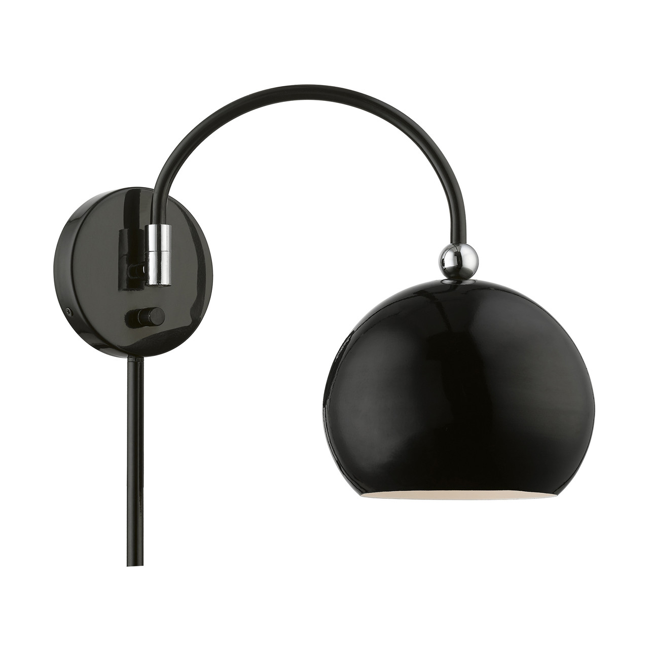 LIVEX LIGHTING 45489-68 1 Light Shiny Black with Polished Chrome Accents Swing Arm Wall Lamp