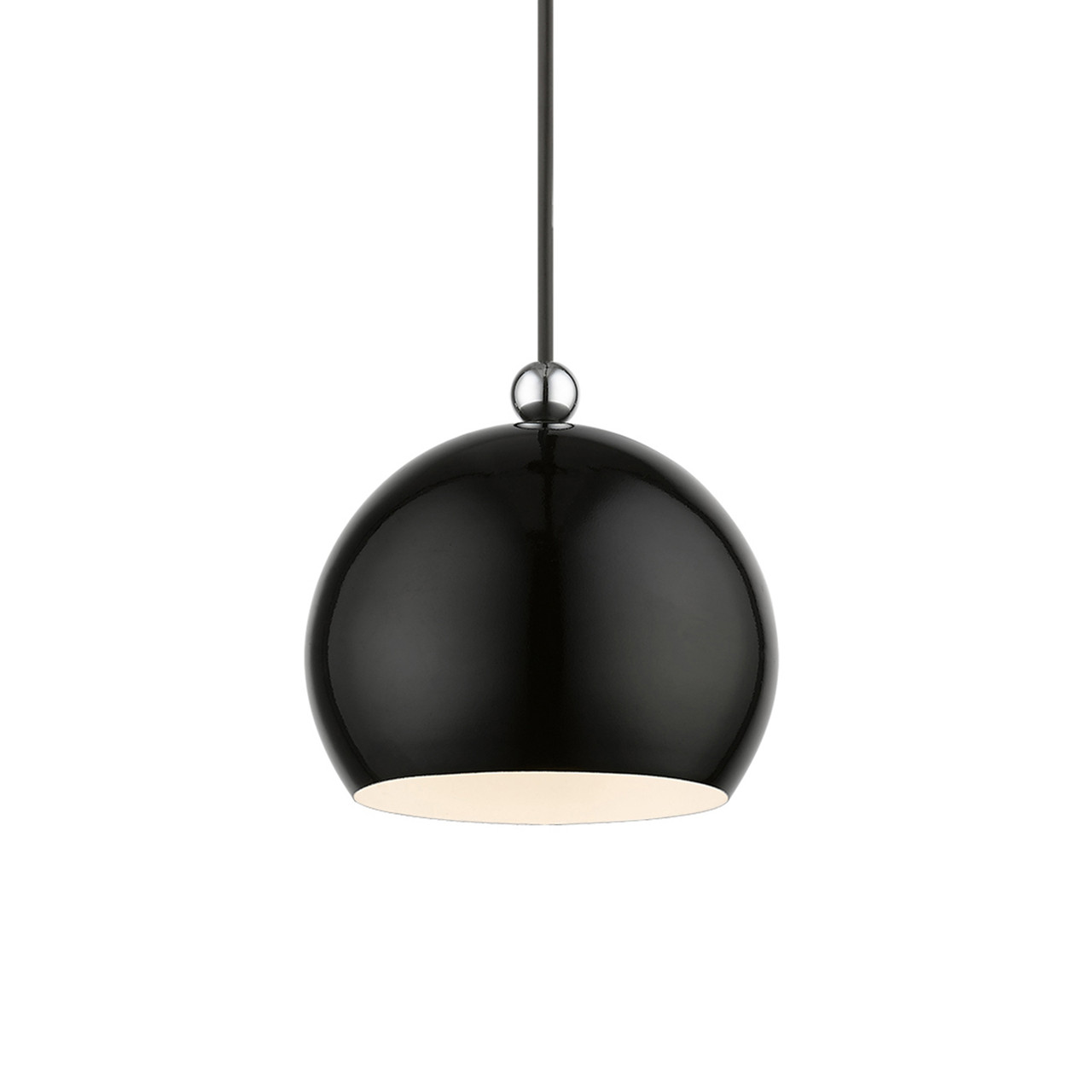 LIVEX LIGHTING 45481-68 1 Light Shiny Black with Polished Chrome Accents Globe Mini Pendant