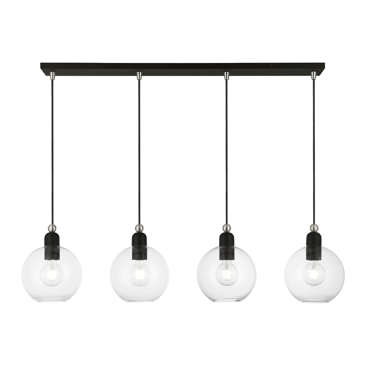 LIVEX LIGHTING 48976-04 4 Light Black with Brushed Nickel Accents Sphere Linear Chandelier