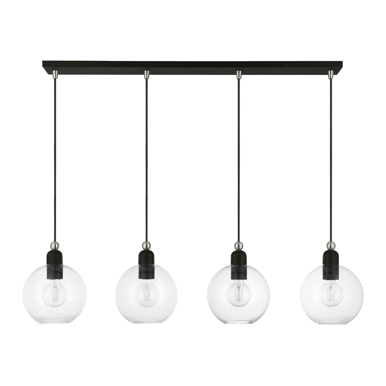 LIVEX LIGHTING 48976-04 4 Light Black with Brushed Nickel Accents Sphere Linear Chandelier