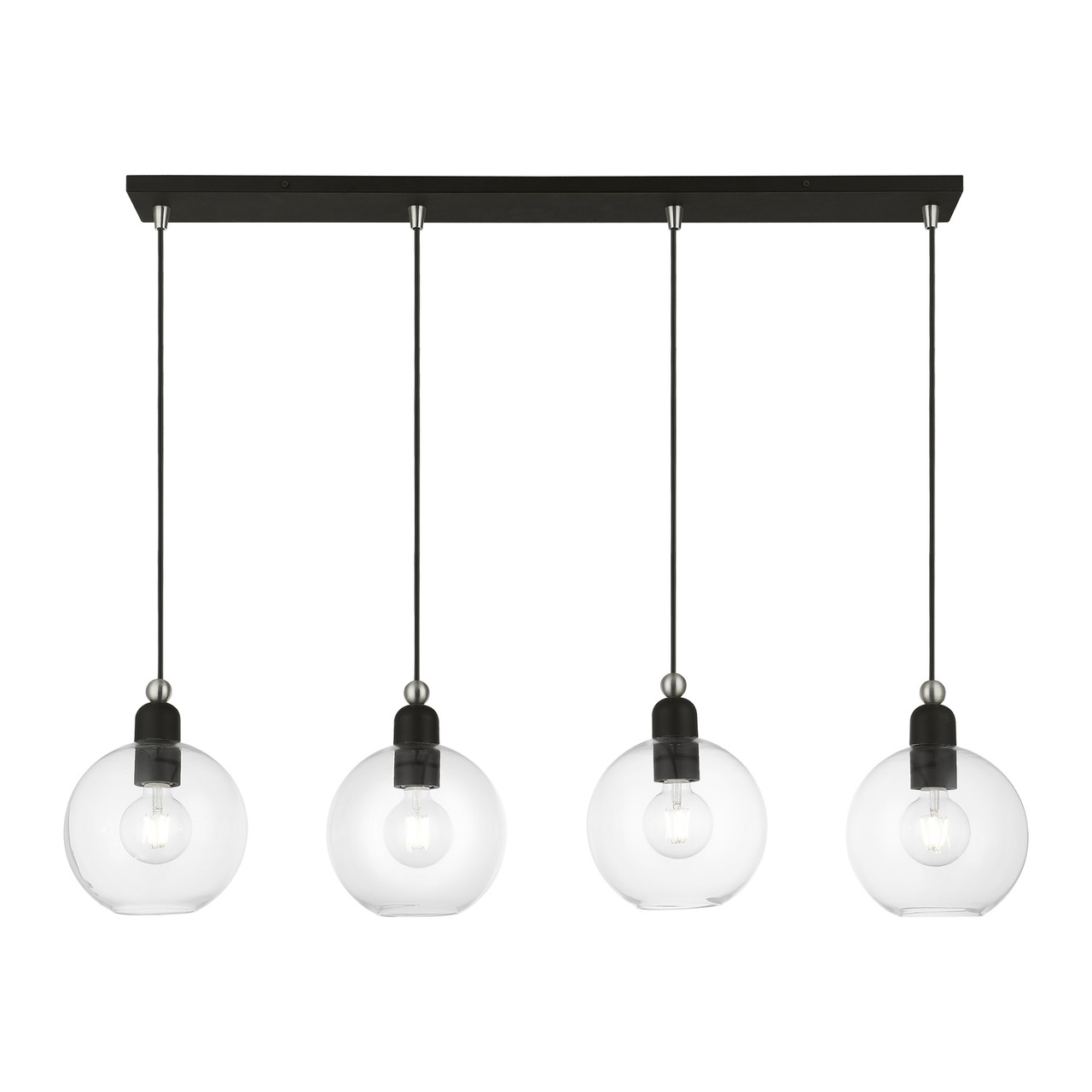 LIVEX LIGHTING 48976-04 4 Light Black with Brushed Nickel Accents Sphere Linear Chandelier