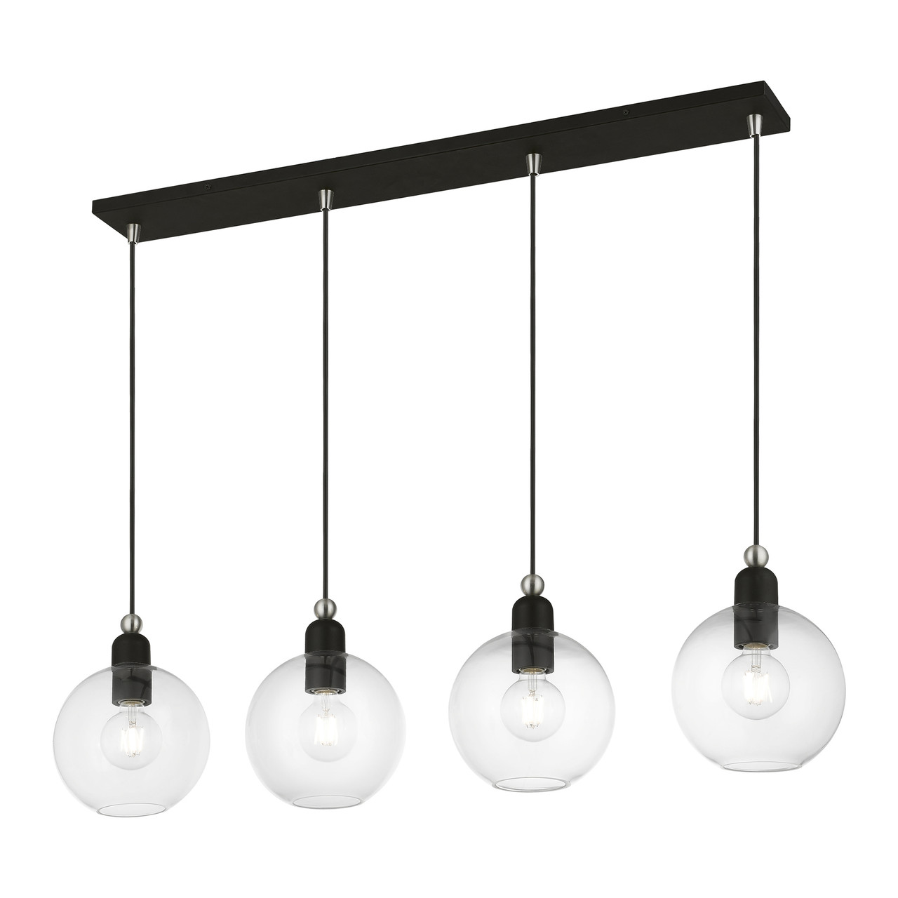 LIVEX LIGHTING 48976-04 4 Light Black with Brushed Nickel Accents Sphere Linear Chandelier