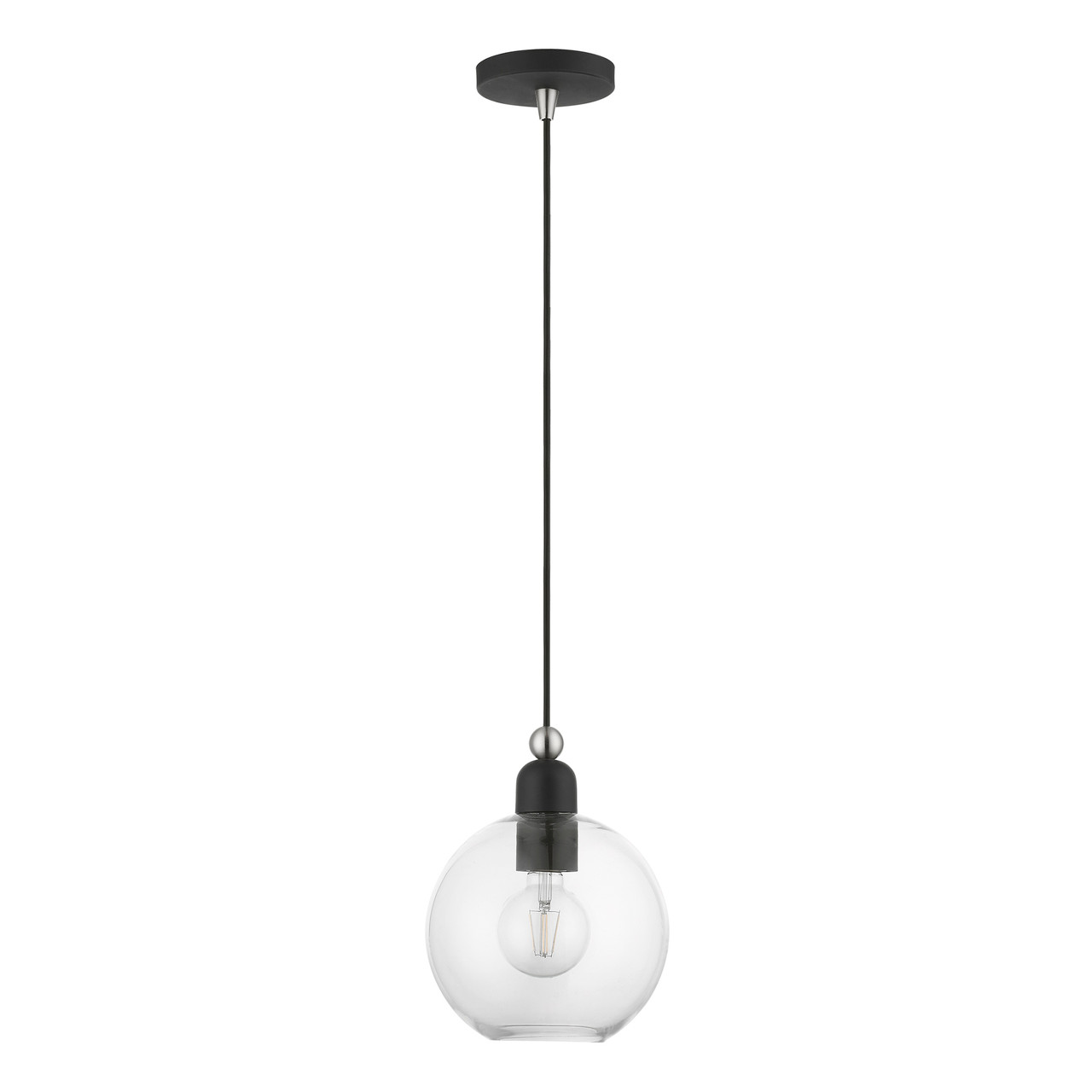 LIVEX LIGHTING 48972-04 1 Light Black with Brushed Nickel Accents Sphere Pendant