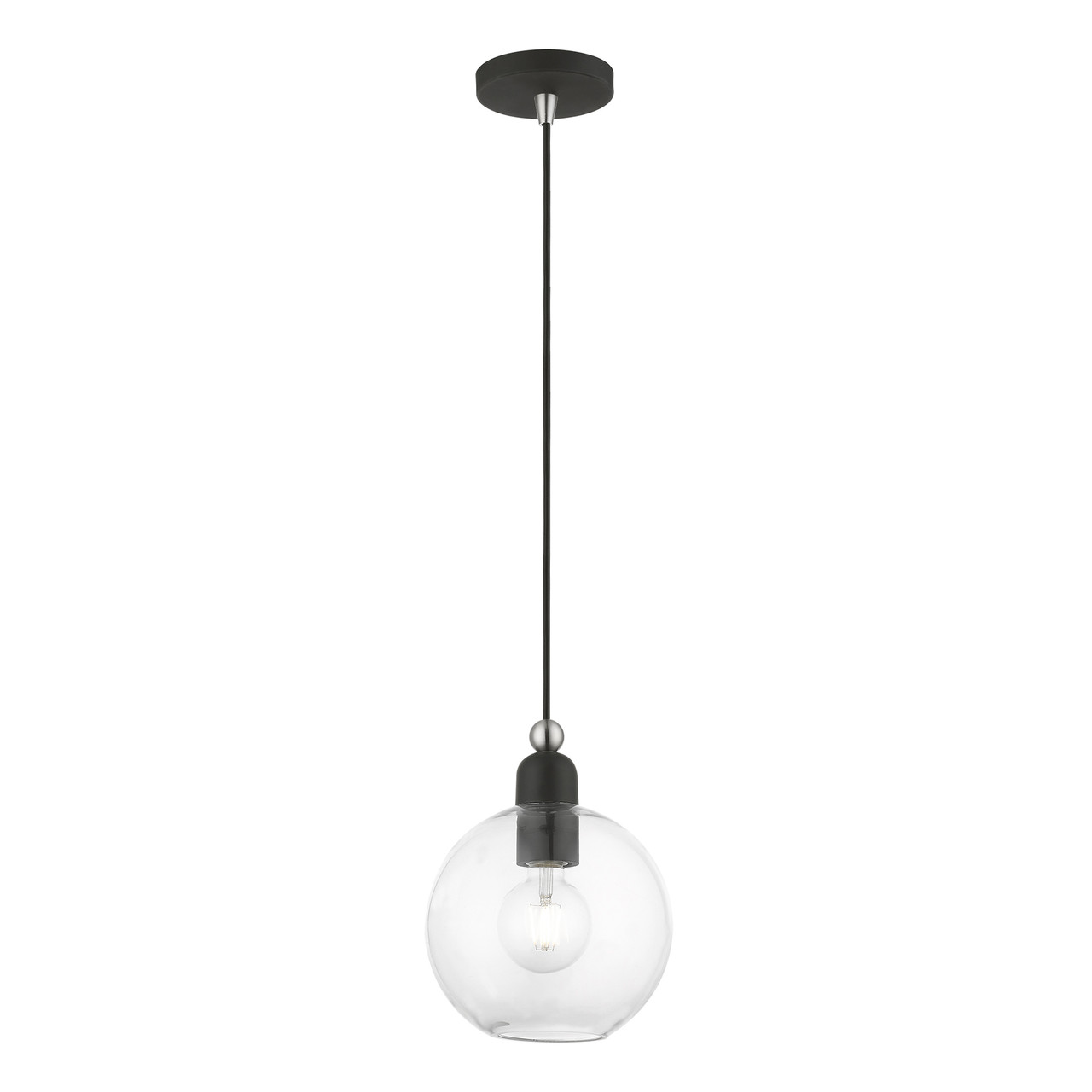 LIVEX LIGHTING 48972-04 1 Light Black with Brushed Nickel Accents Sphere Pendant