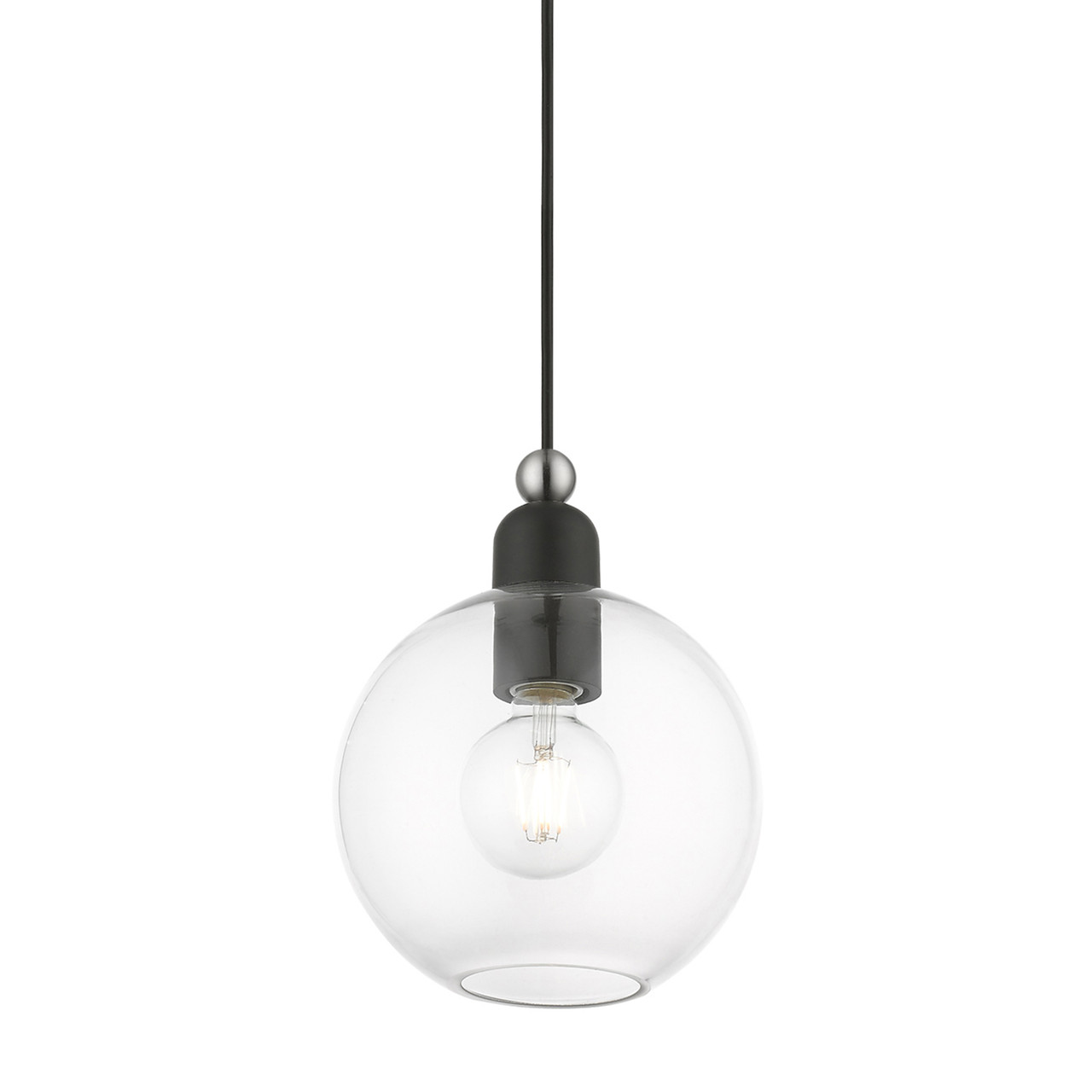 LIVEX LIGHTING 48972-04 1 Light Black with Brushed Nickel Accents Sphere Pendant