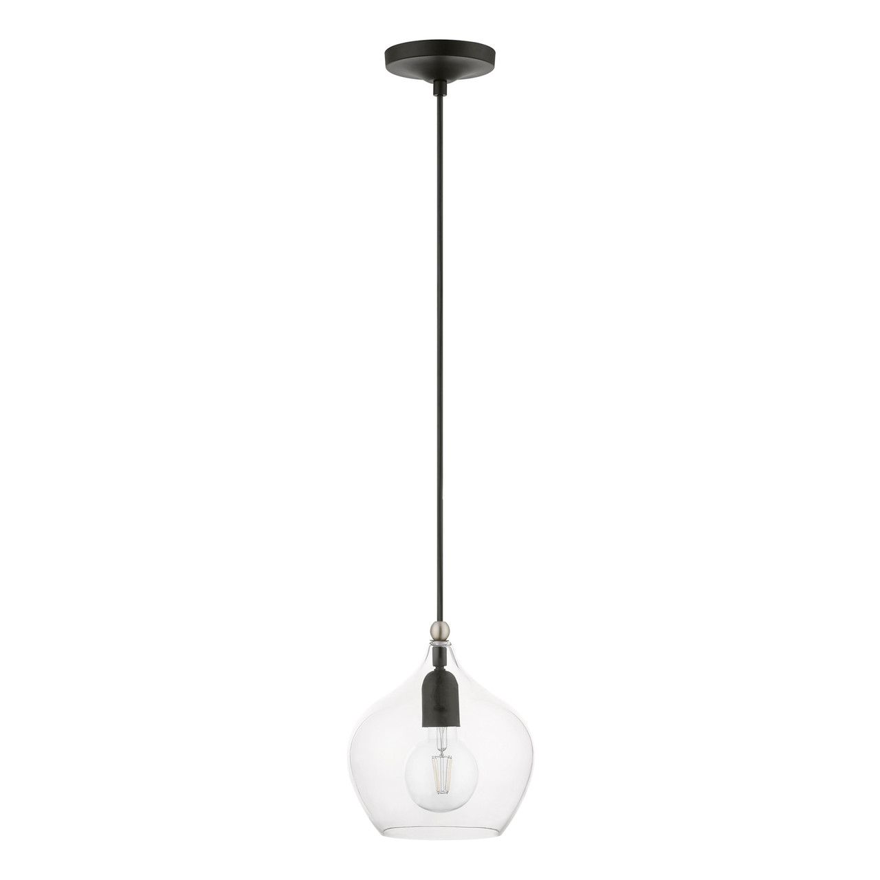 LIVEX LIGHTING 49088-04 1 Light Black with Brushed Nickel Accent Pendant