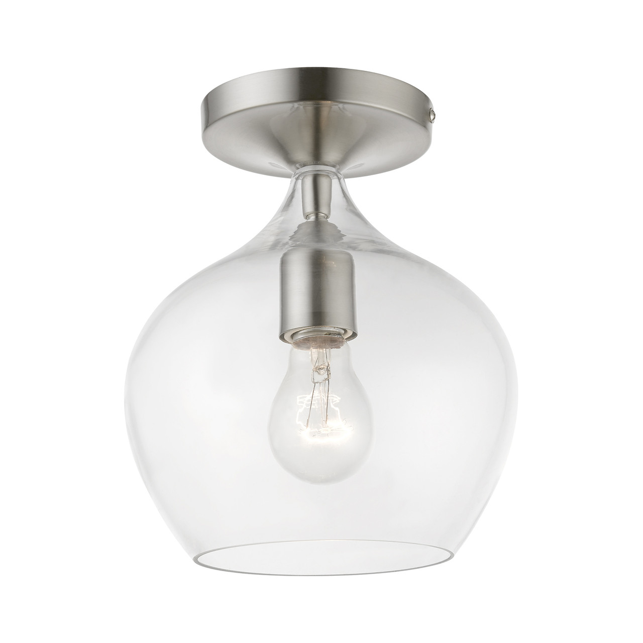 LIVEX LIGHTING 49087-91 1 Light Brushed Nickel Semi-Flush