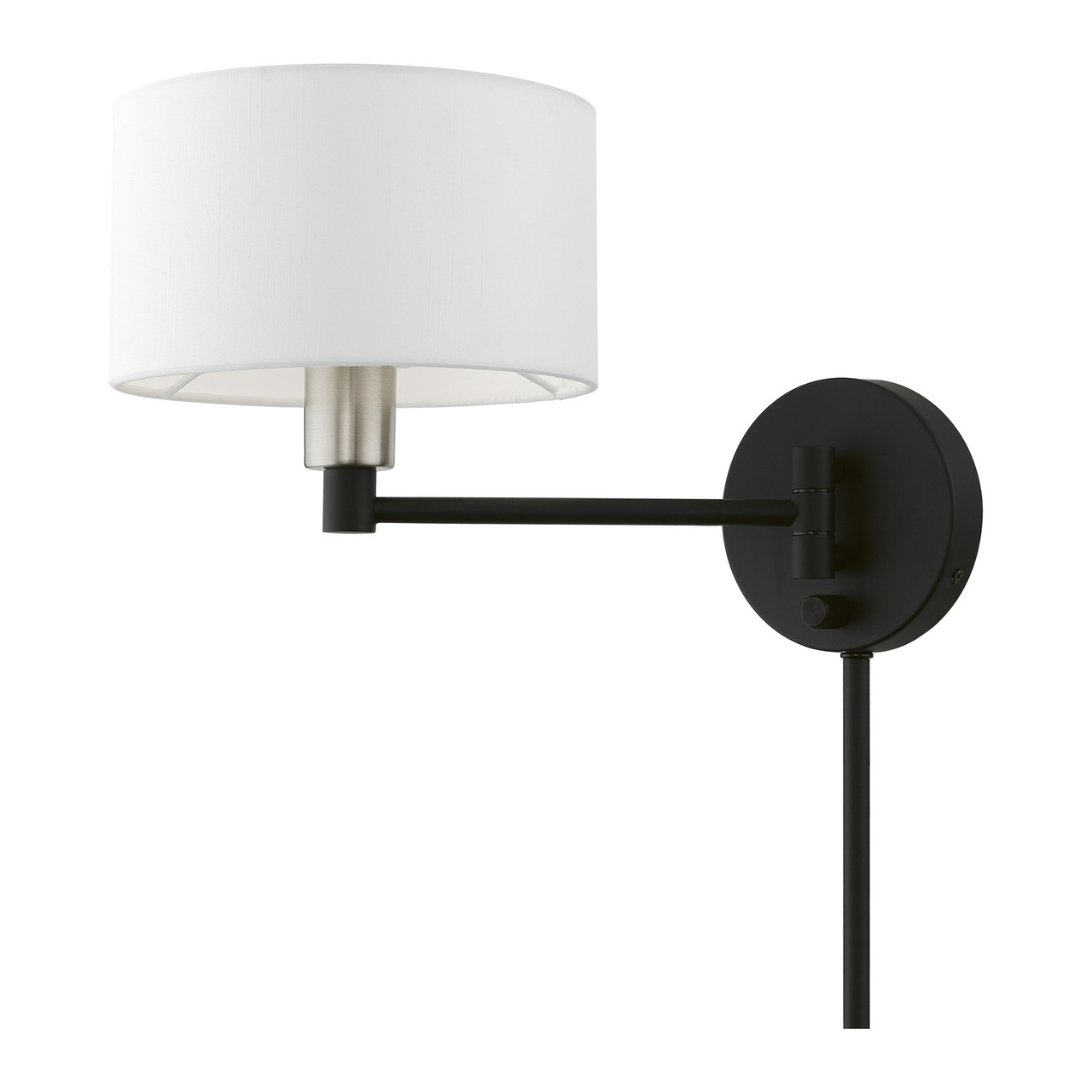 LIVEX LIGHTING 40080-04 1 Light Black with Brushed Nickel Accent Swing Arm Wall Lamp