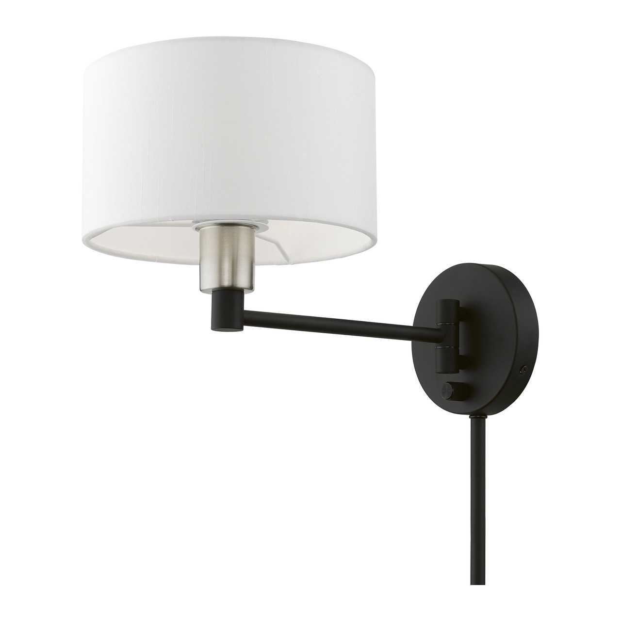 LIVEX LIGHTING 40080-04 1 Light Black with Brushed Nickel Accent Swing Arm Wall Lamp