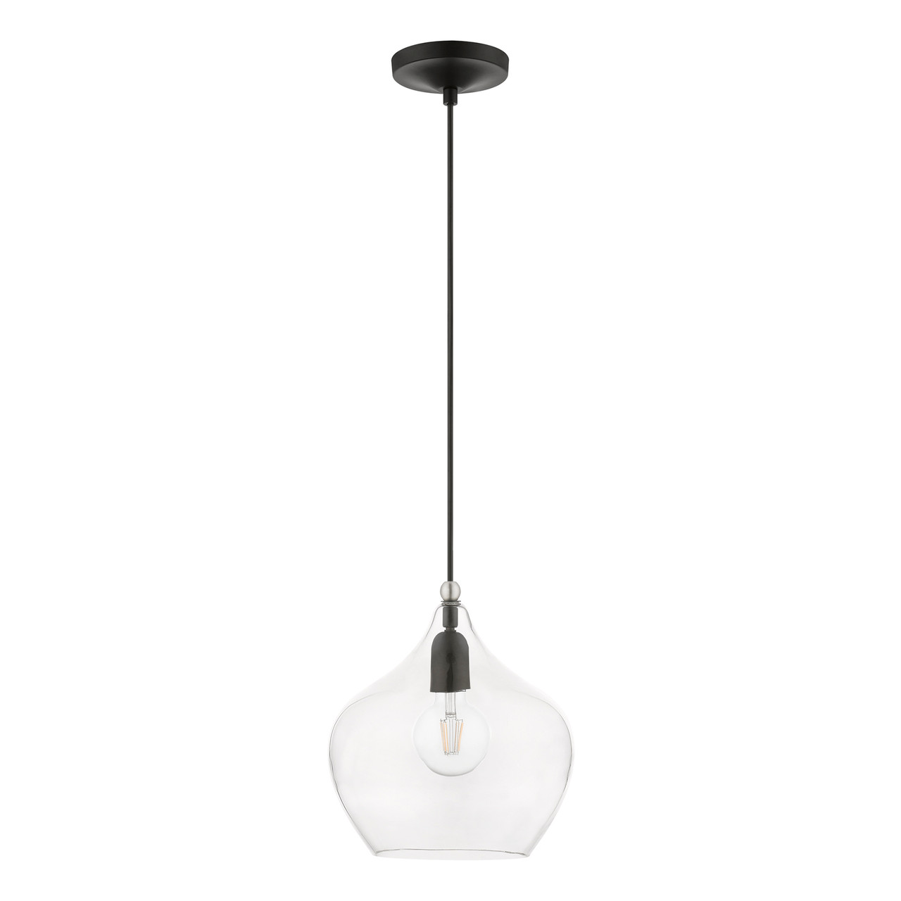 LIVEX LIGHTING 49093-04 1 Light Black with Brushed Nickel Accent Pendant