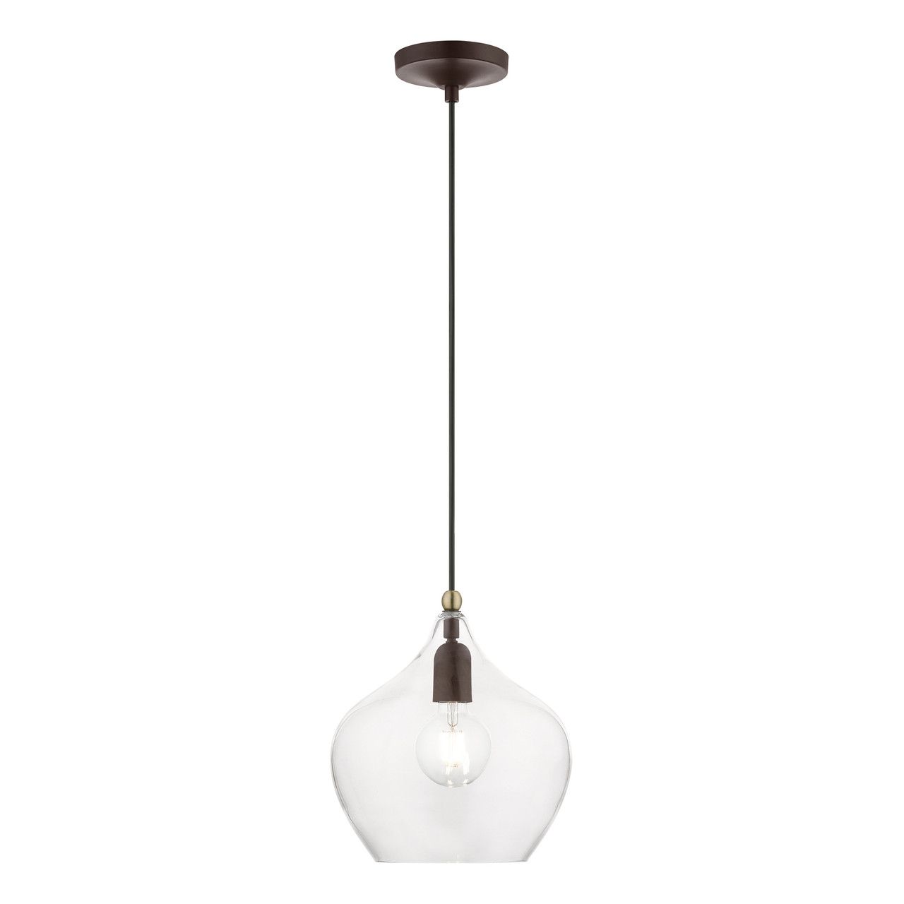 LIVEX LIGHTING 49093-07 1 Light Bronze with Antique Brass Accent Pendant