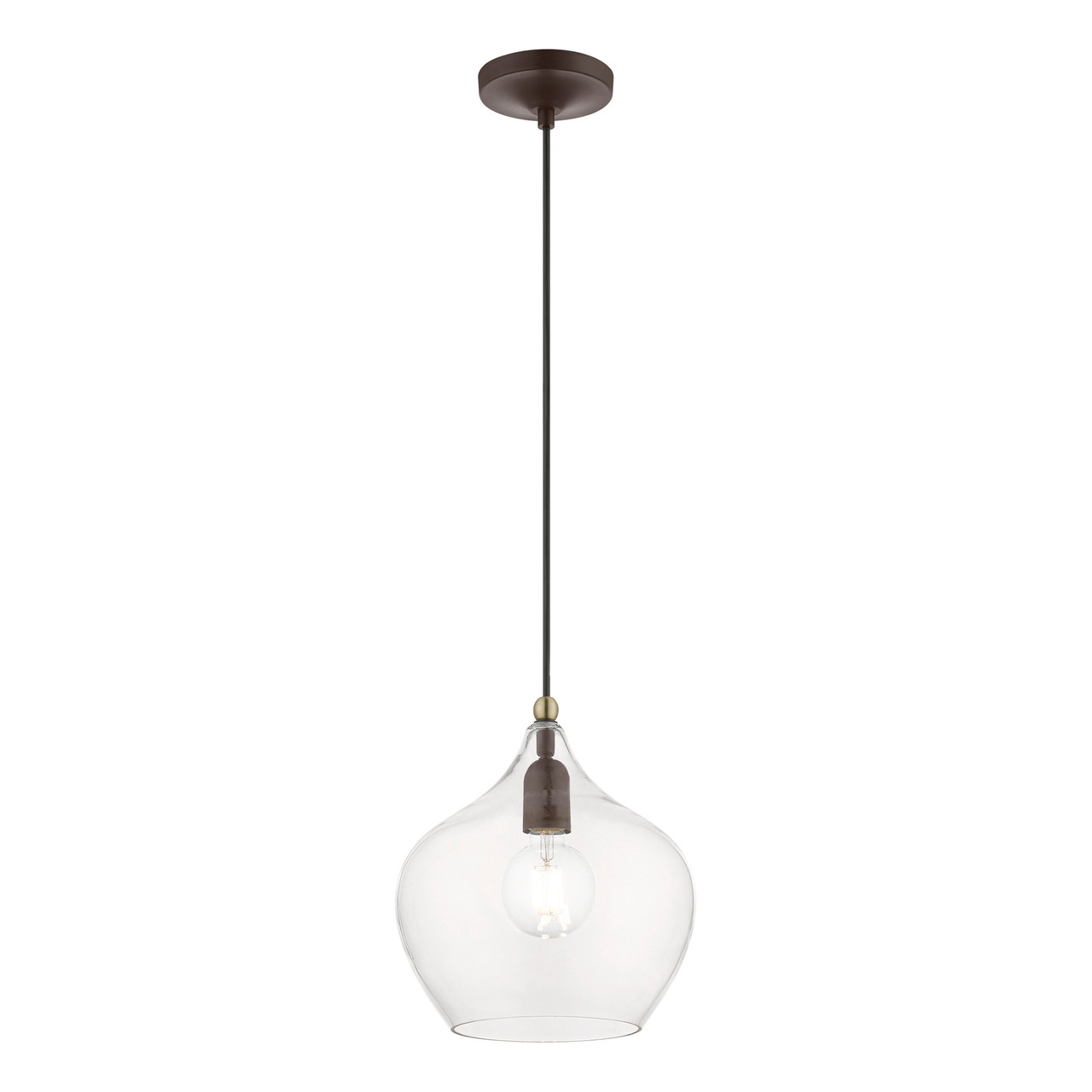 LIVEX LIGHTING 49093-07 1 Light Bronze with Antique Brass Accent Pendant