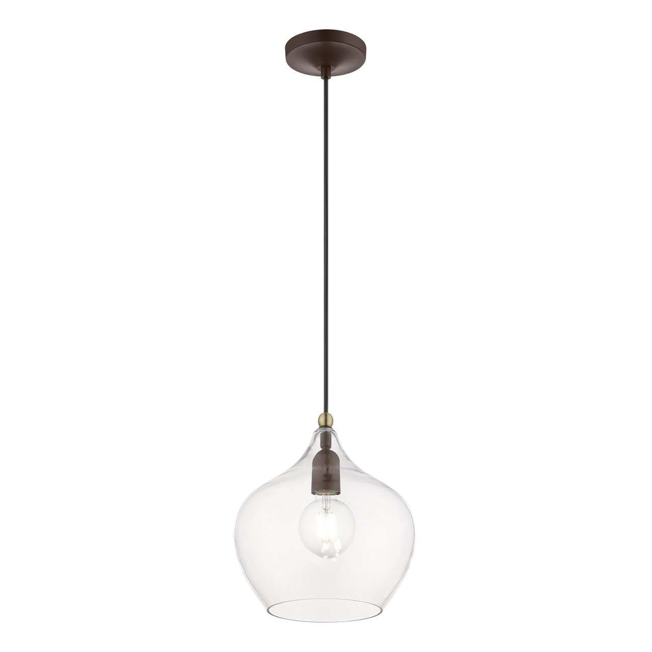 LIVEX LIGHTING 49093-07 1 Light Bronze with Antique Brass Accent Pendant