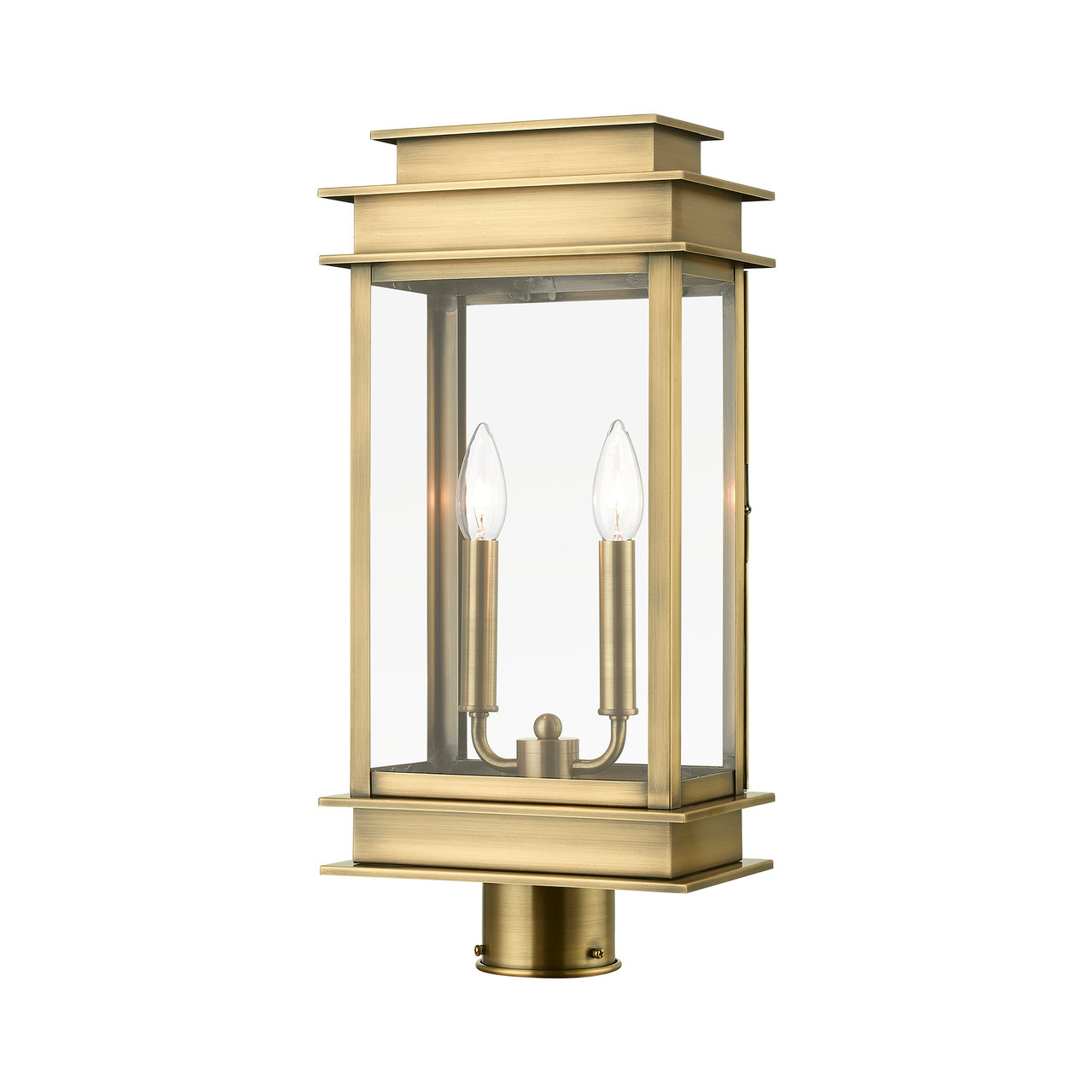 LIVEX LIGHTING 2017-01 2 Light Antique Brass with Polished Chrome Stainless Steel Reflector Outdoor Large Post Top Lantern