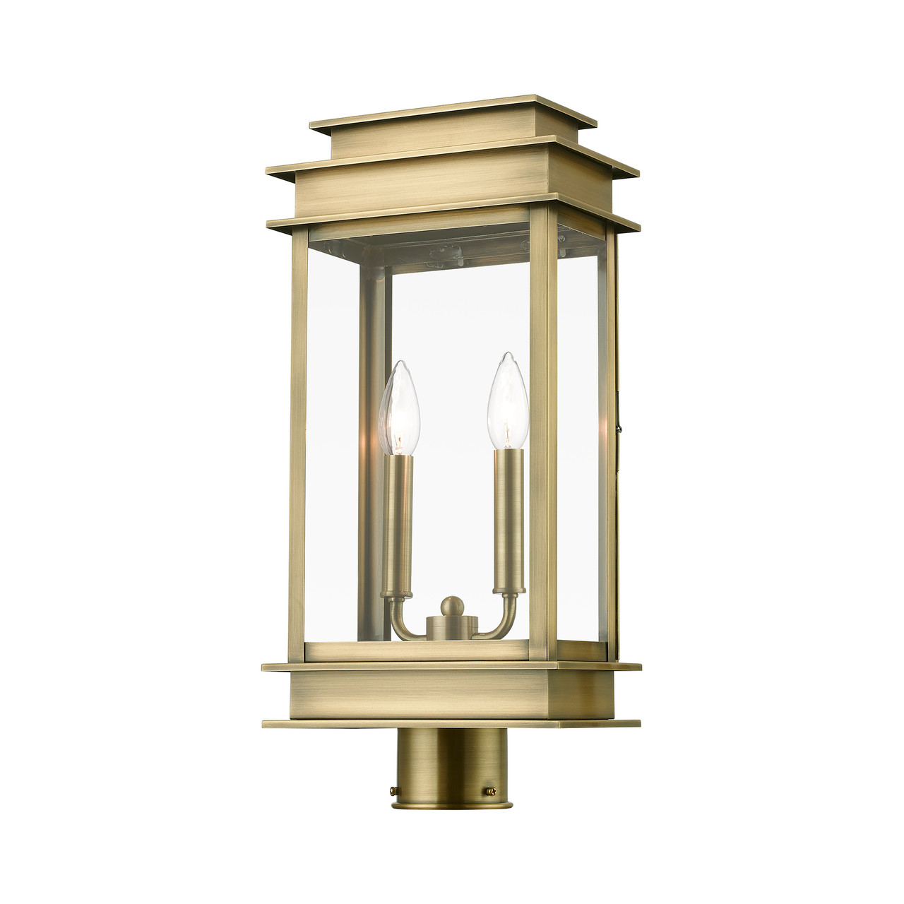 LIVEX LIGHTING 2017-01 2 Light Antique Brass with Polished Chrome Stainless Steel Reflector Outdoor Large Post Top Lantern