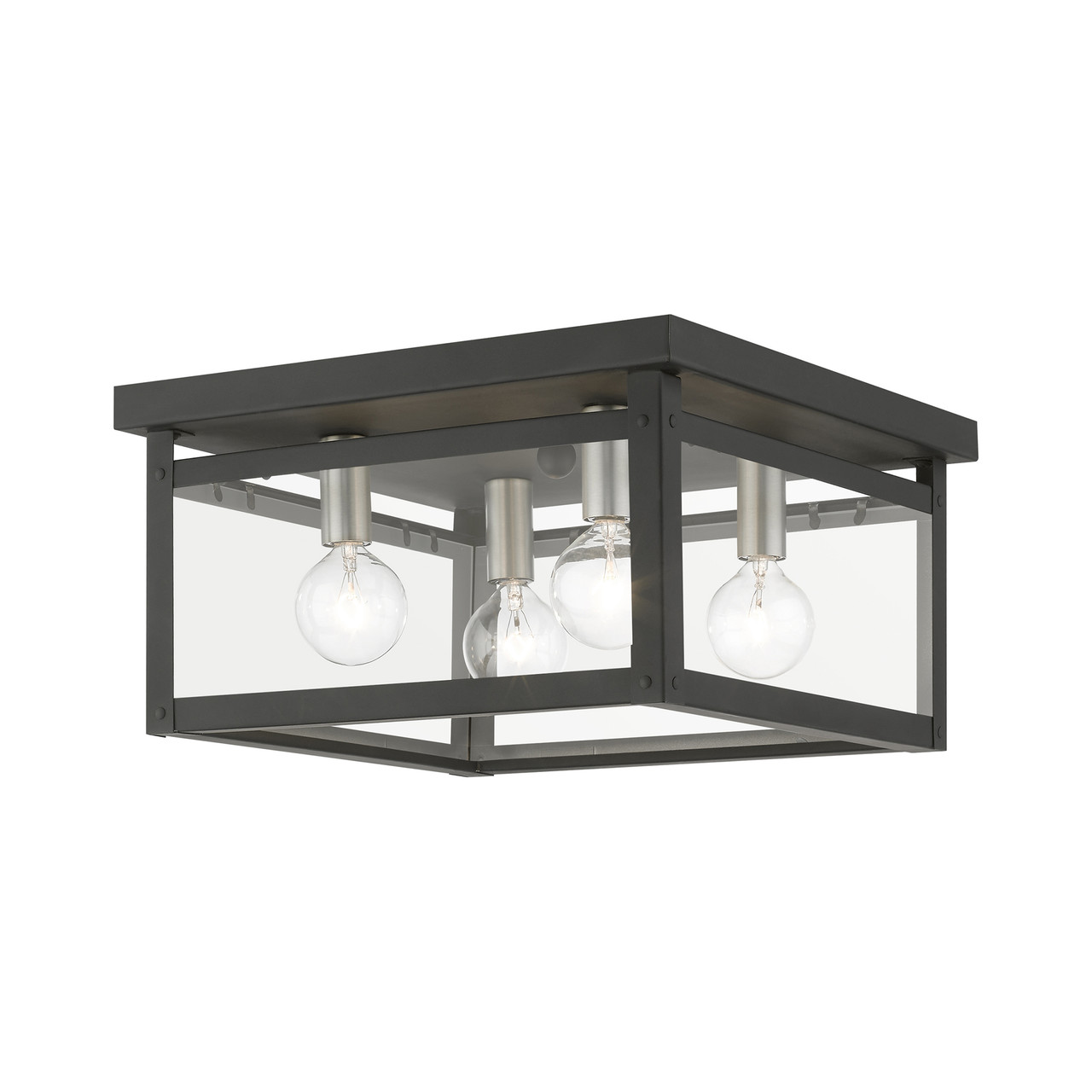 LIVEX LIGHTING 4032-04 4 Light Black with Brushed Nickel Finish Candles Square Flush Mount