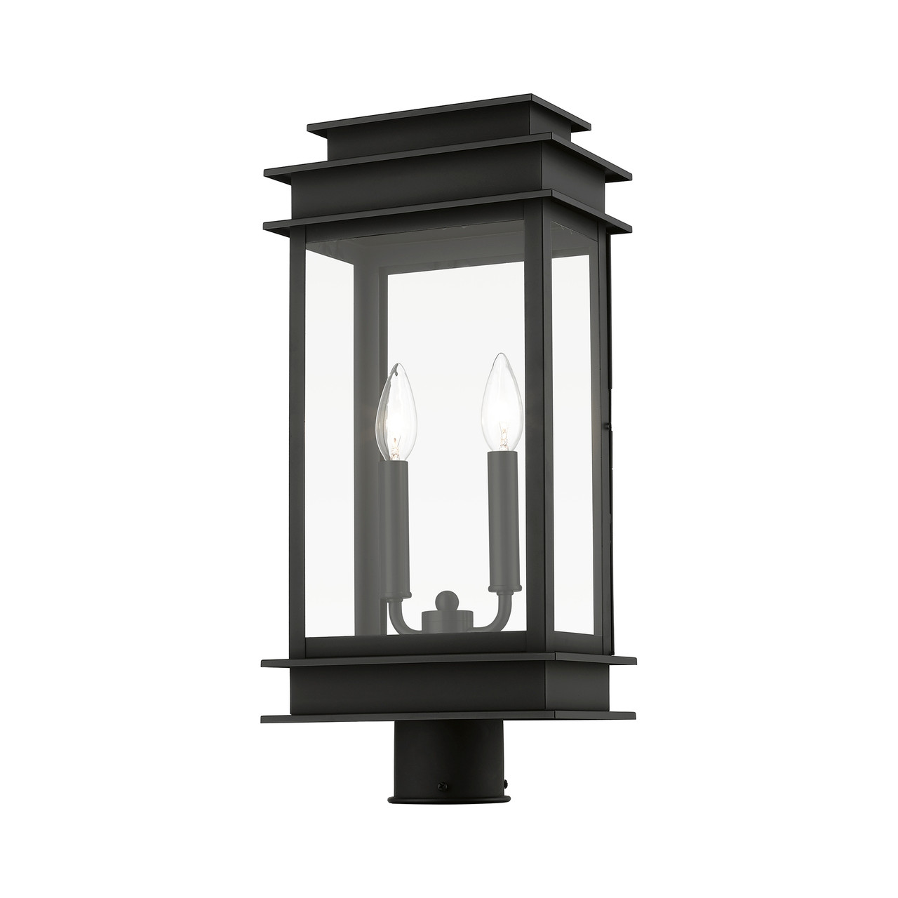 LIVEX LIGHTING 2017-04 2 Light Black with Polished Chrome Stainless Steel Reflector Outdoor Large Post Top Lantern
