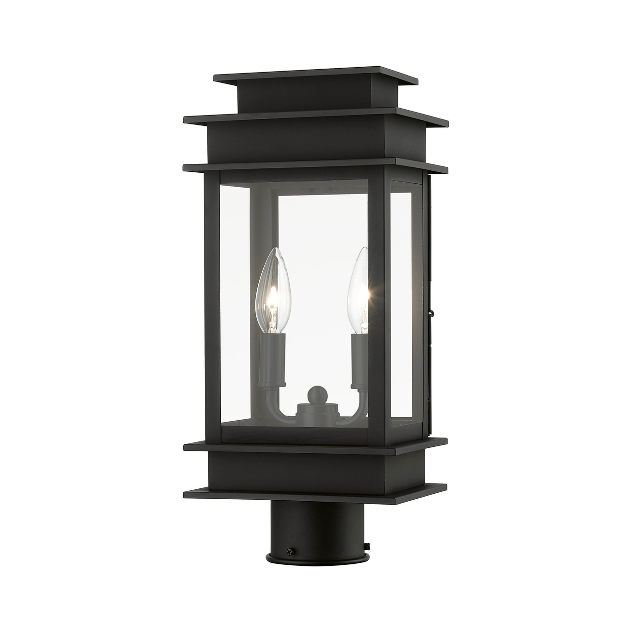 LIVEX LIGHTING 2015-04 2 Light Black with Polished Chrome Stainless Steel Reflector Outdoor Medium Post Top Lantern