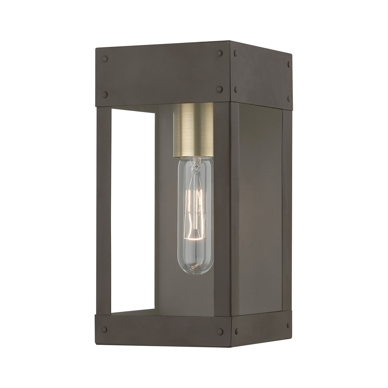 LIVEX LIGHTING 20871-07 1 Light Bronze with Antique Brass Candle Outdoor Wall Lantern LIVEX LIGHTING 20871-07 1 Light Bronze with Antique Brass Candle Outdoor Wall Lantern