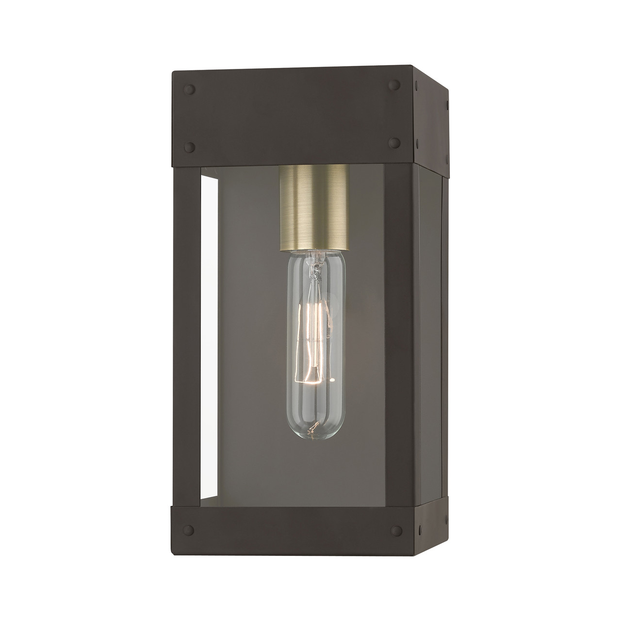 LIVEX LIGHTING 20871-07 1 Light Bronze with Antique Brass Candle Outdoor Wall Lantern