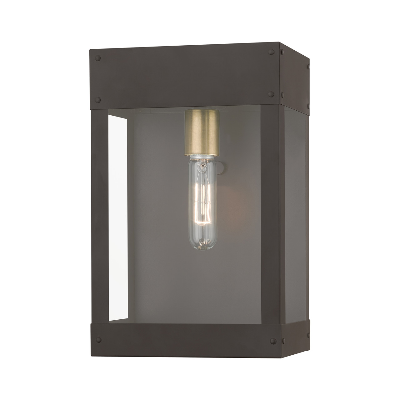 LIVEX LIGHTING 20872-07 1 Light Bronze with Antique Brass Candle Outdoor Wall Lantern