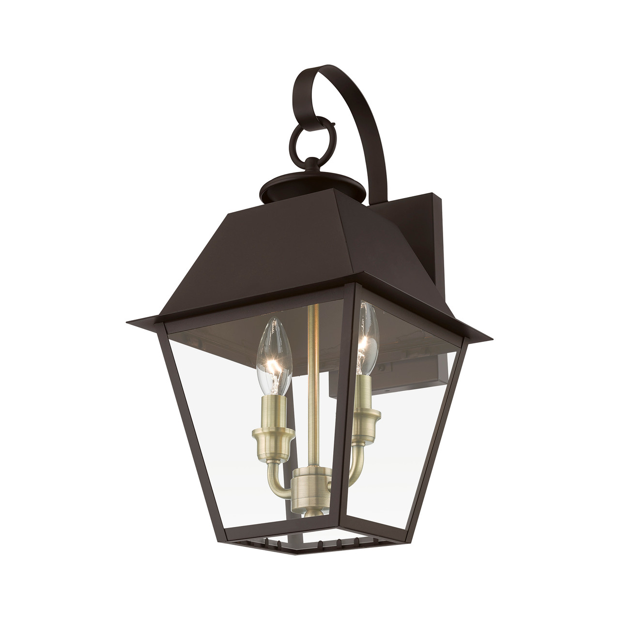 LIVEX LIGHTING 27215-07 2 Light Bronze with Antique Brass Finish Cluster Outdoor Medium Wall Lantern