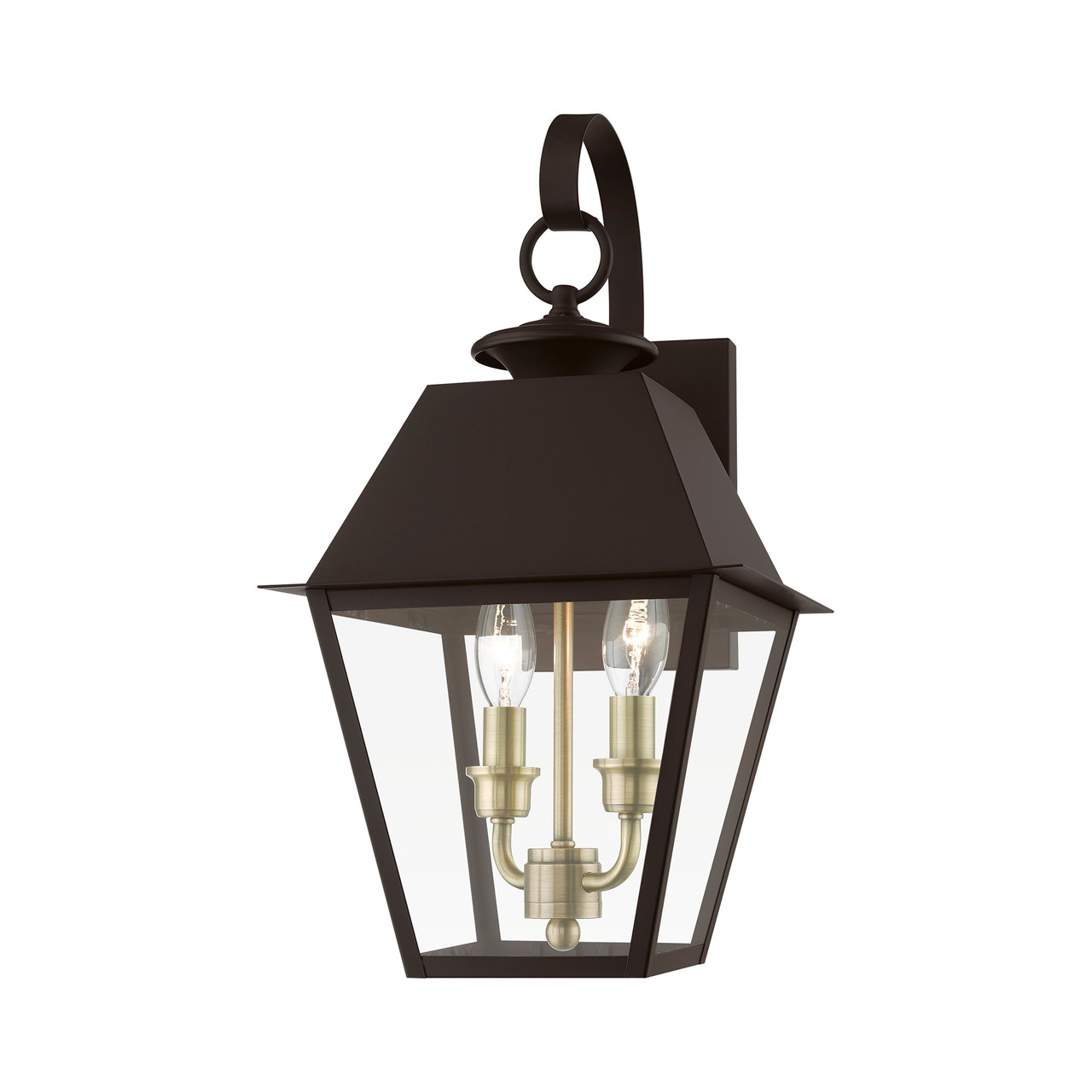 LIVEX LIGHTING 27215-07 2 Light Bronze with Antique Brass Finish Cluster Outdoor Medium Wall Lantern