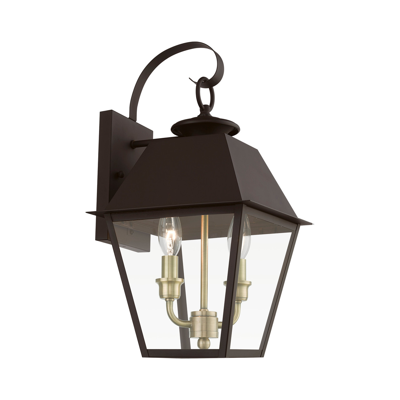 LIVEX LIGHTING 27215-07 2 Light Bronze with Antique Brass Finish Cluster Outdoor Medium Wall Lantern