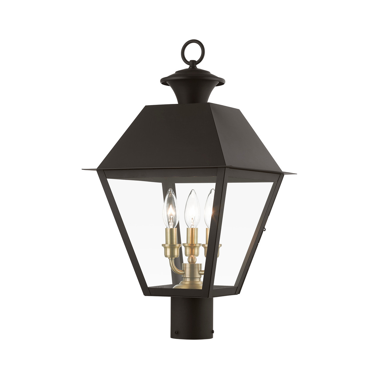 LIVEX LIGHTING 27219-07 3 Light Bronze with Antique Brass Finish Cluster Outdoor Large Post Top Lantern