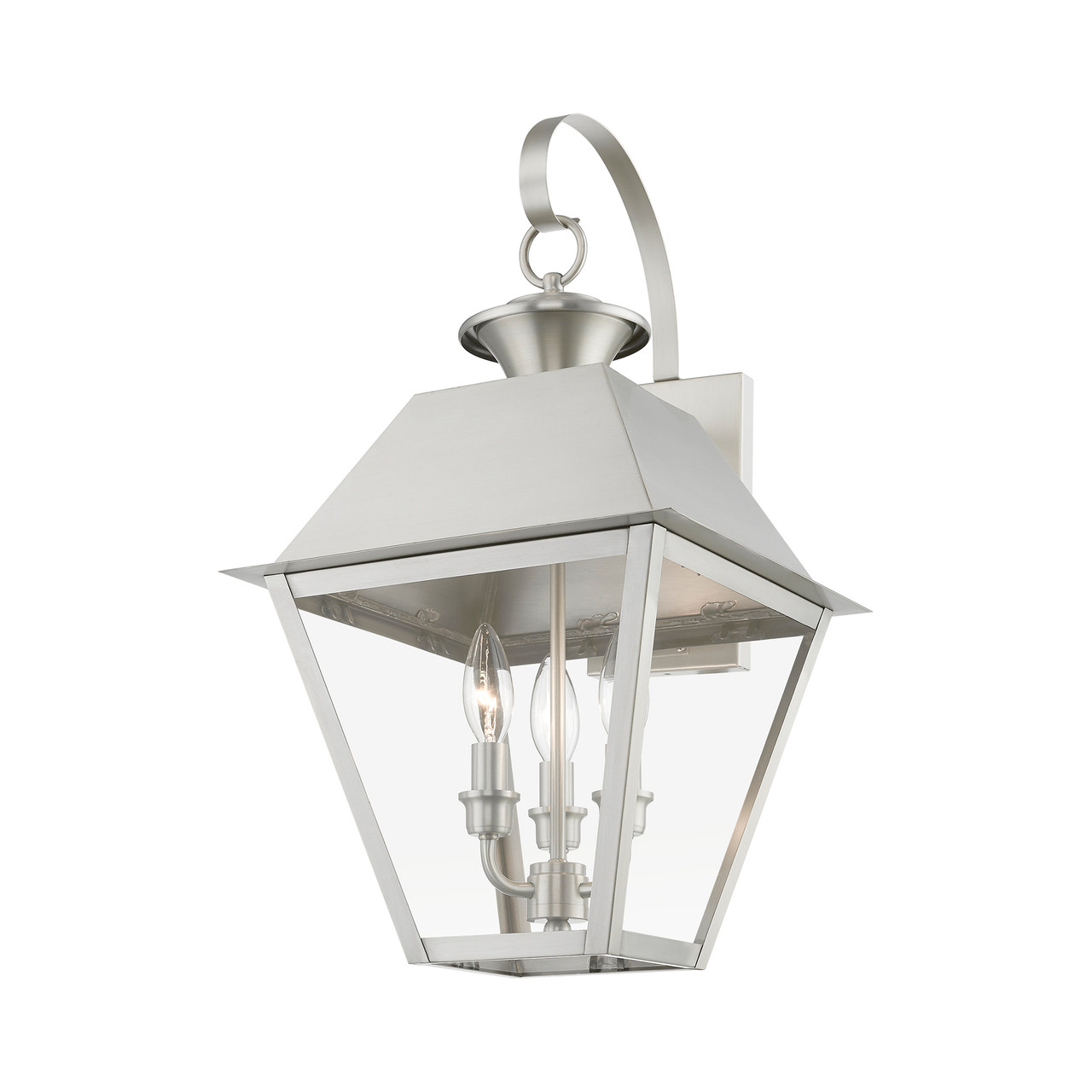 LIVEX LIGHTING 27218-91 3 Light Brushed Nickel Outdoor Large Wall Lantern