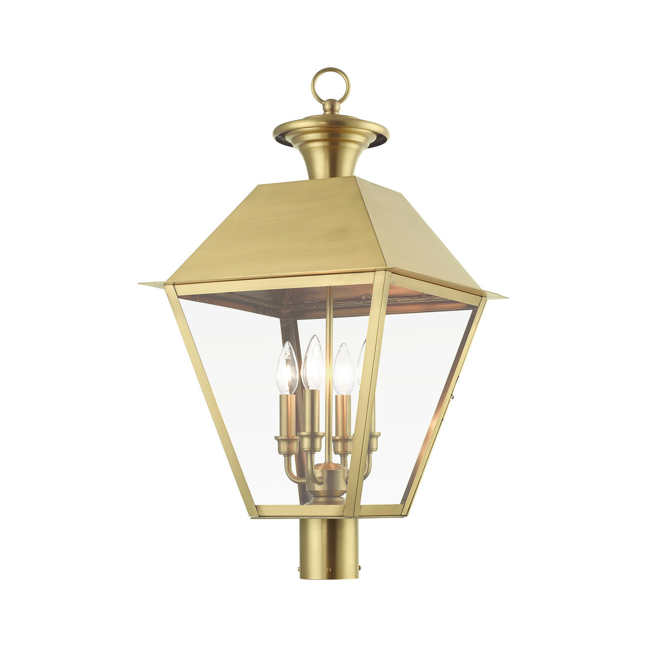 LIVEX LIGHTING 27223-08 4 Light Natural Brass Outdoor Extra Large Post Top Lantern