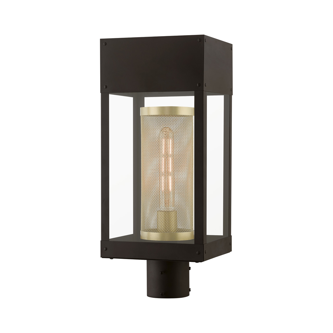 LIVEX LIGHTING 20763-07 1 Light Bronze with Soft Gold Candle Outdoor Post Top Lantern