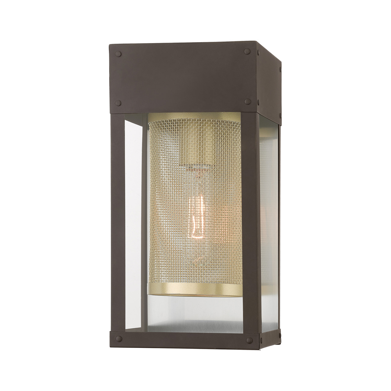 LIVEX LIGHTING 20761-07 1 Light Bronze with Soft Gold Candle and Brushed Nickel Stainless Steel Reflector Outdoor Wall Lantern