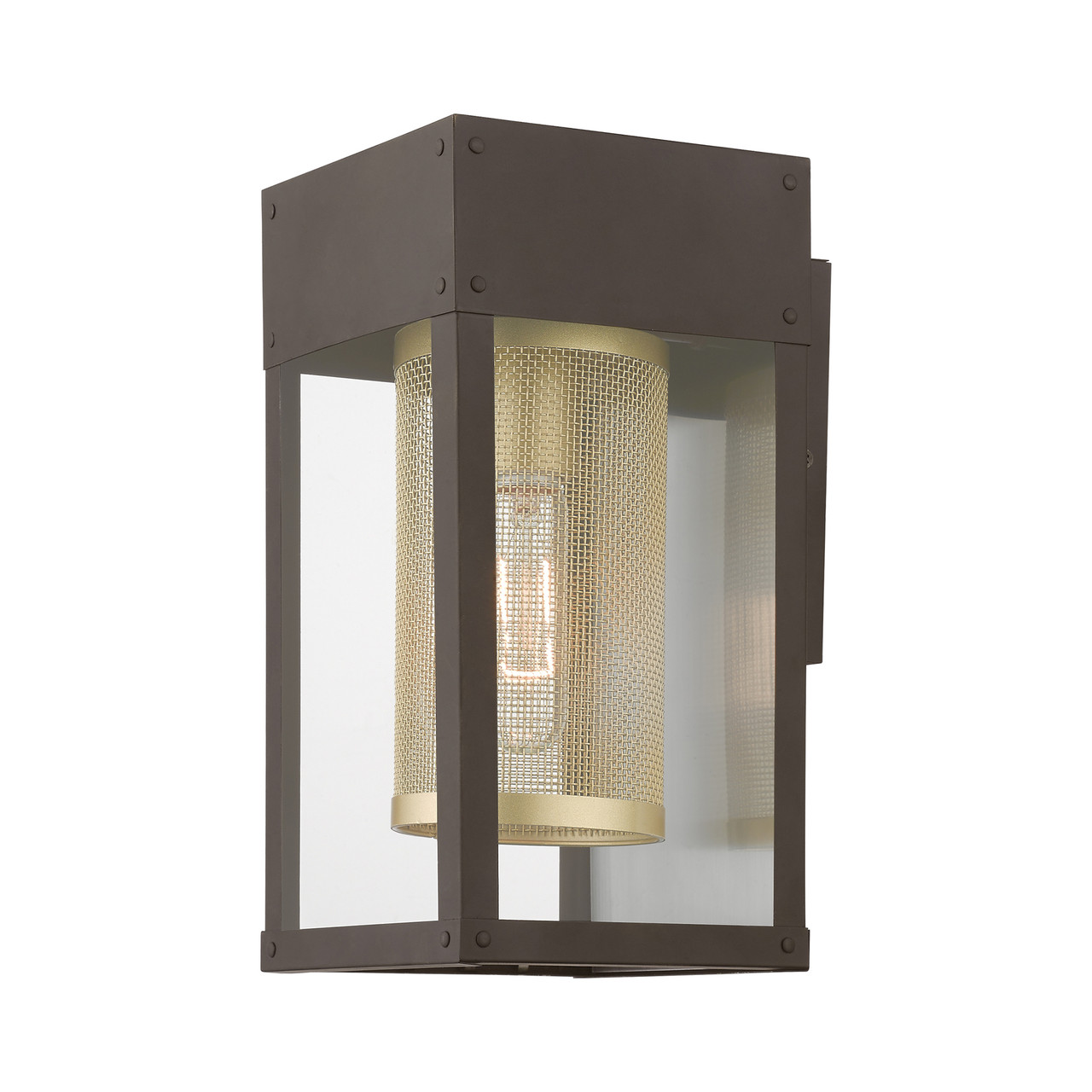 LIVEX LIGHTING 20761-07 1 Light Bronze with Soft Gold Candle and Brushed Nickel Stainless Steel Reflector Outdoor Wall Lantern