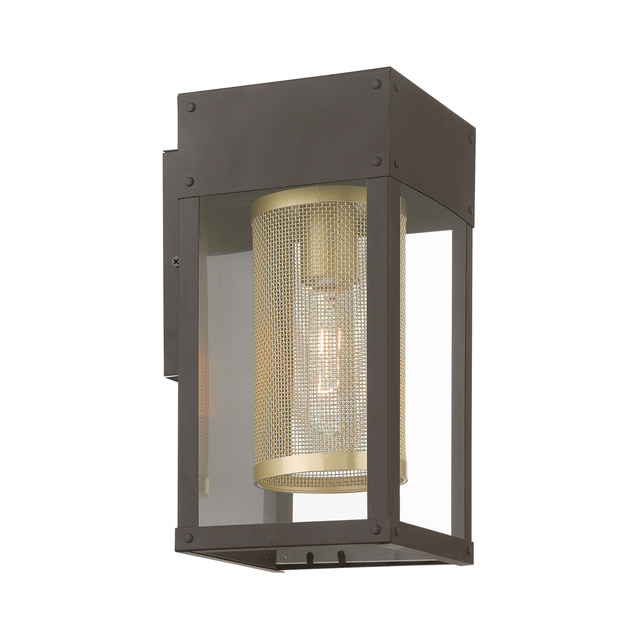 LIVEX LIGHTING 20761-07 1 Light Bronze with Soft Gold Candle and Brushed Nickel Stainless Steel Reflector Outdoor Wall Lantern