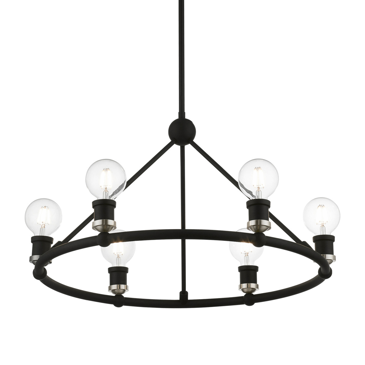 LIVEX LIGHTING 47166-04 6 Light Black with Brushed Nickel Accents Chandelier