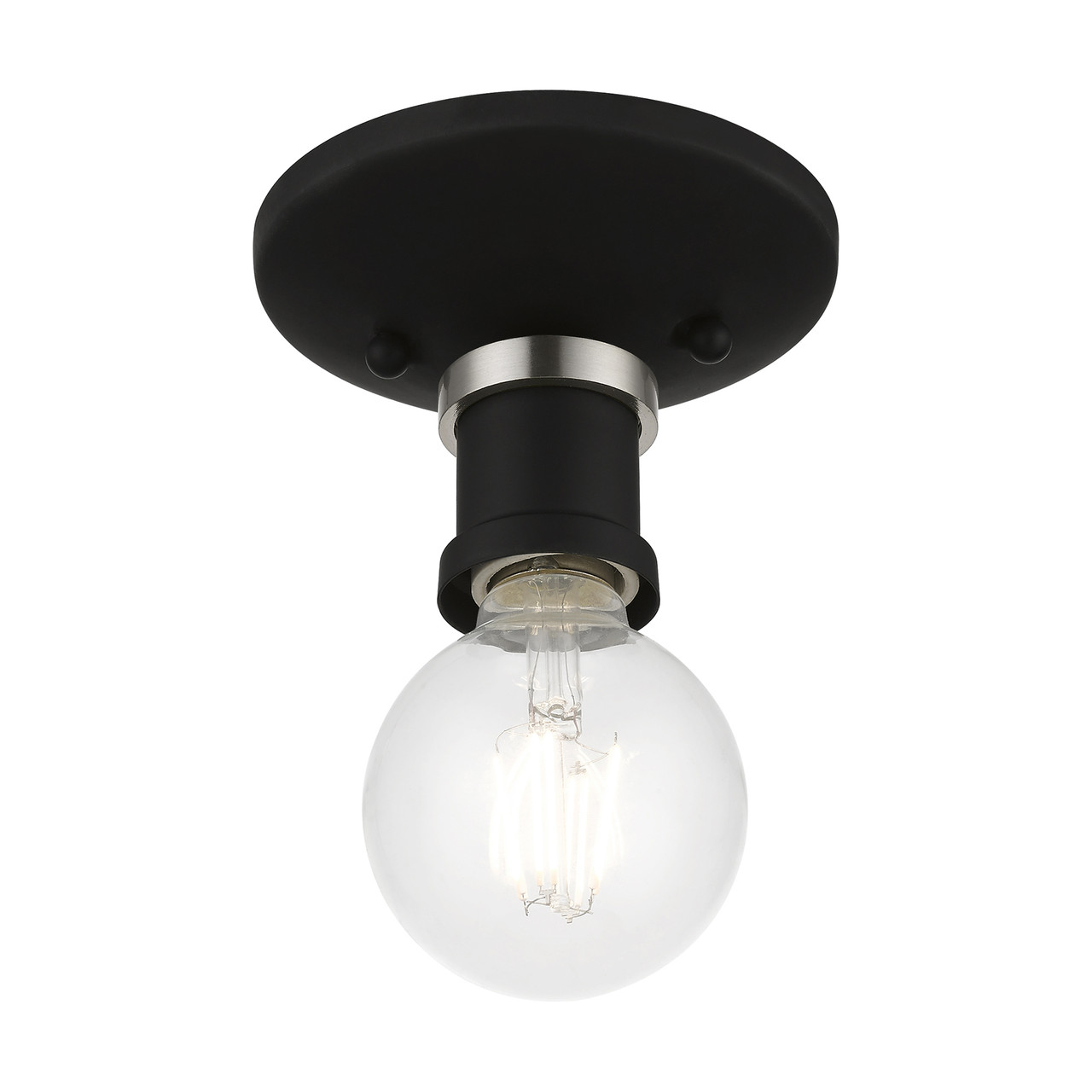 LIVEX LIGHTING 47160-04 1 Light Black with Brushed Nickel Accents Single Flush Mount