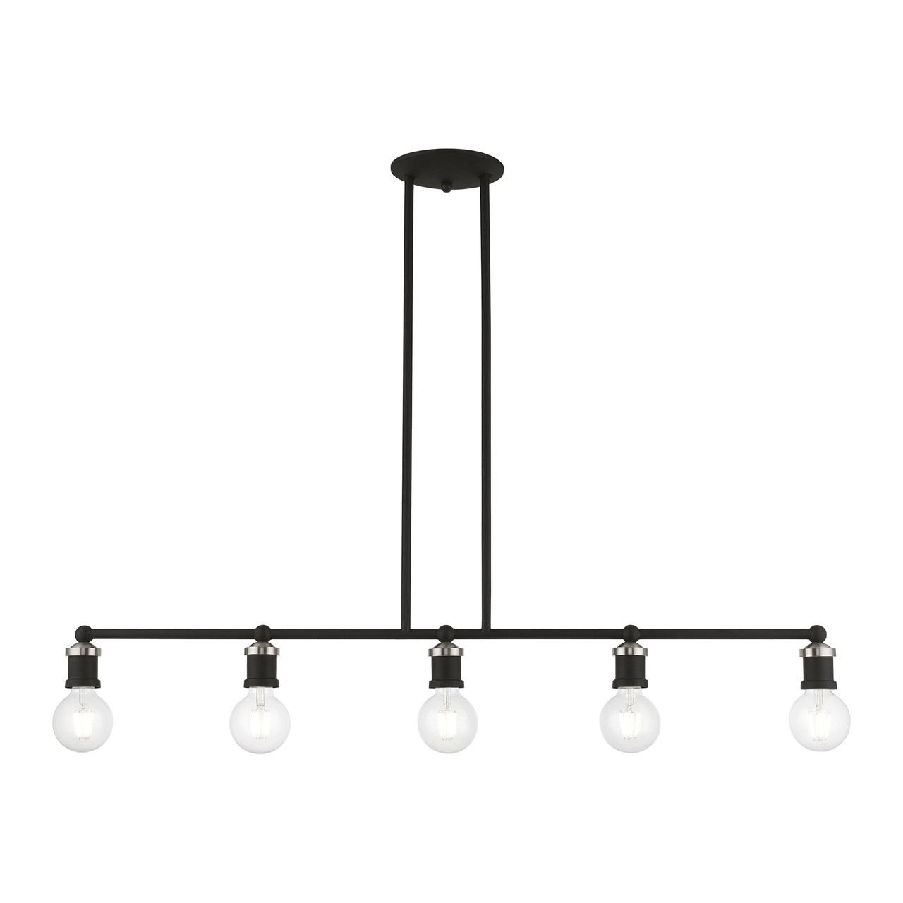 LIVEX LIGHTING 47165-04 5 Light Black with Brushed Nickel Accents Large Linear Chandelier