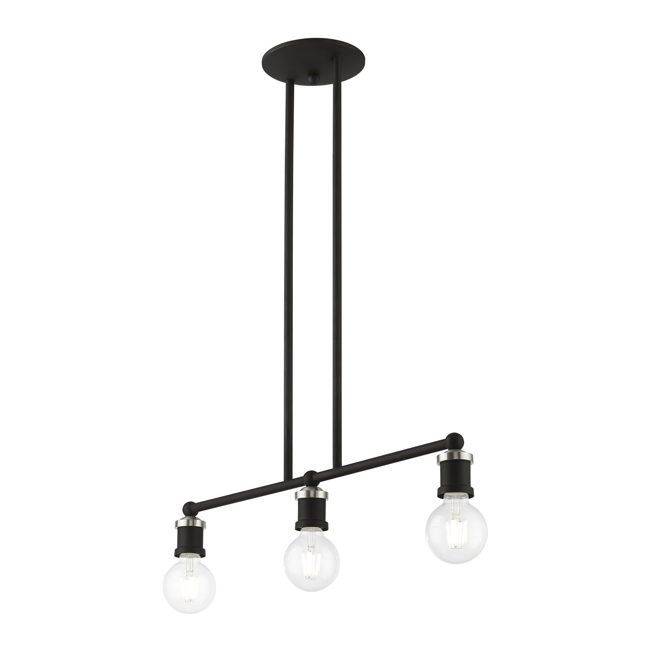 LIVEX LIGHTING 47163-04 3 Light Black with Brushed Nickel Accents Linear Chandelier