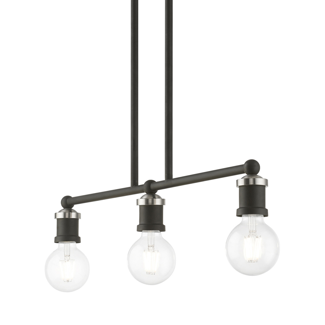 LIVEX LIGHTING 47163-04 3 Light Black with Brushed Nickel Accents Linear Chandelier