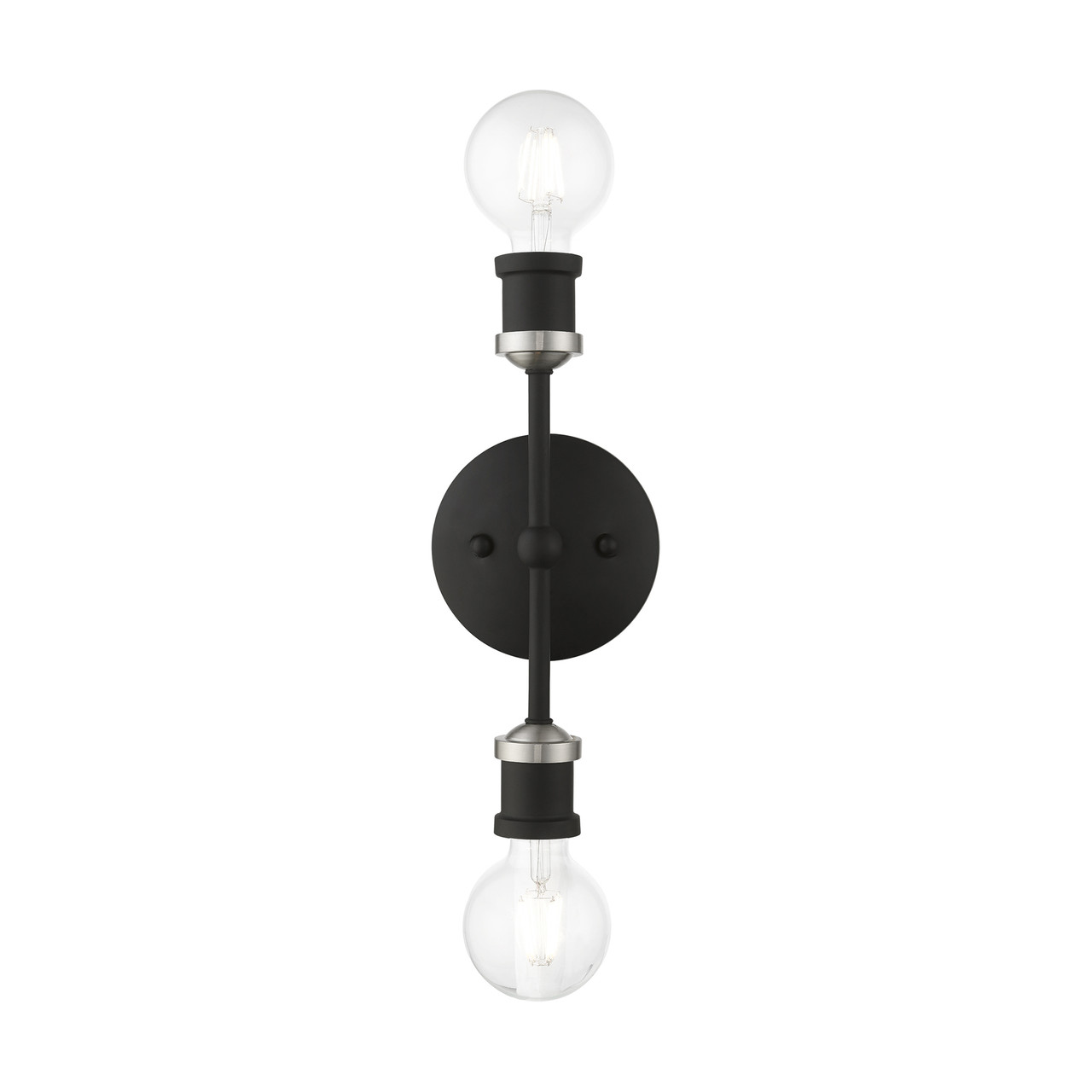 LIVEX LIGHTING 14422-04 2 Light Black with Brushed Nickel Accents ADA Vanity Sconce