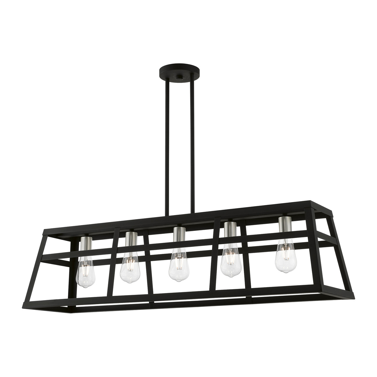 LIVEX LIGHTING 49565-04 5 Light Black with Brushed Nickel Accents Linear Chandelier