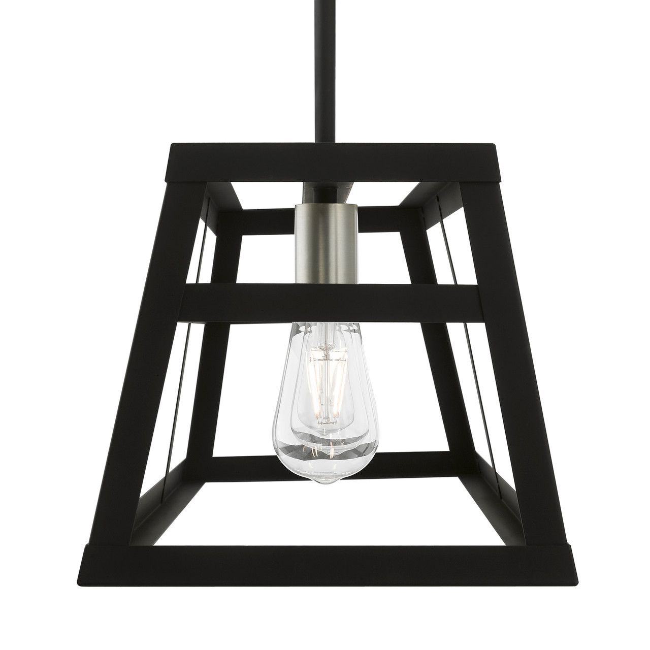 LIVEX LIGHTING 49563-04 3 Light Black with Brushed Nickel Accents Linear Chandelier