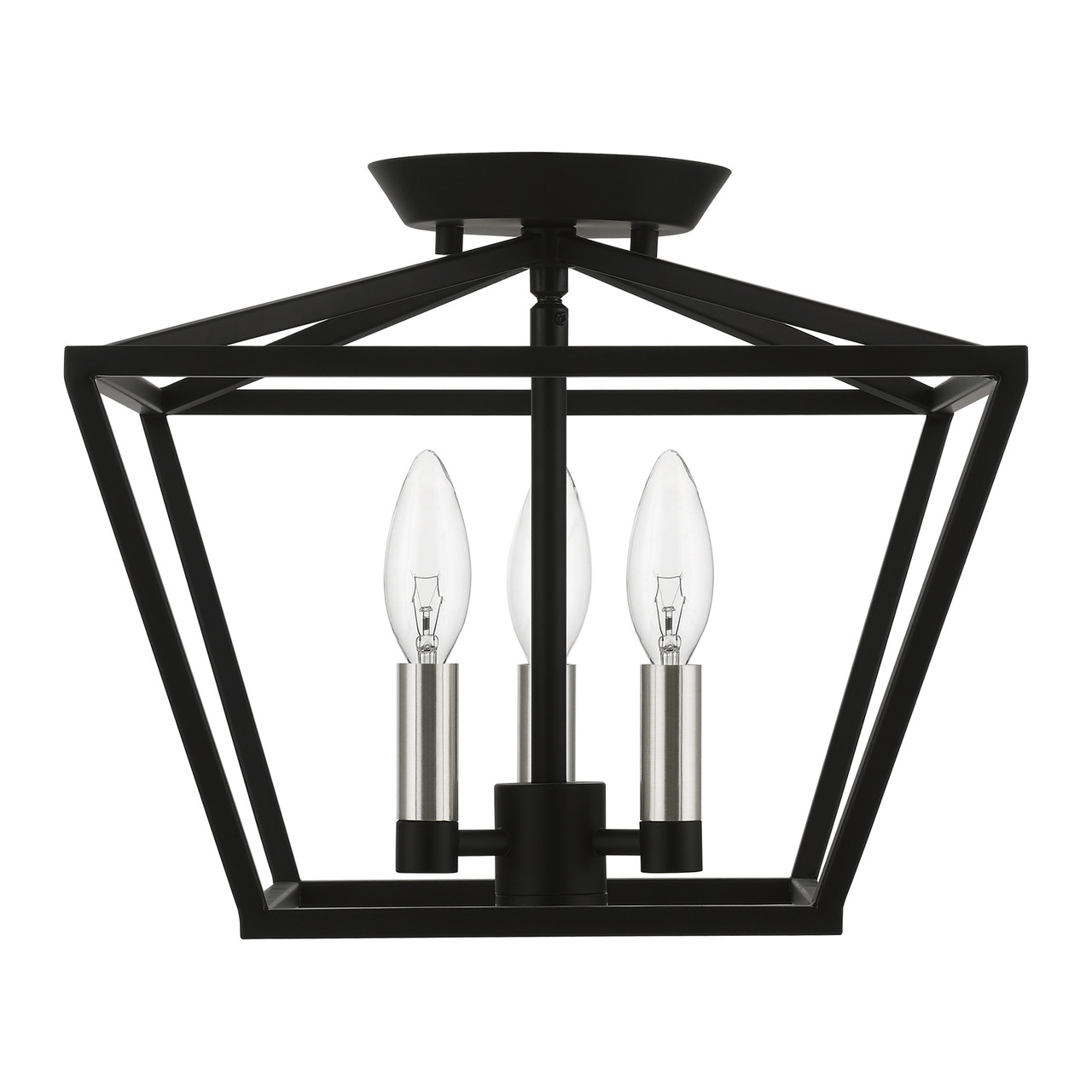 LIVEX LIGHTING 49430-04 3 Light Black with Brushed Nickel Accents Square Semi-Flush