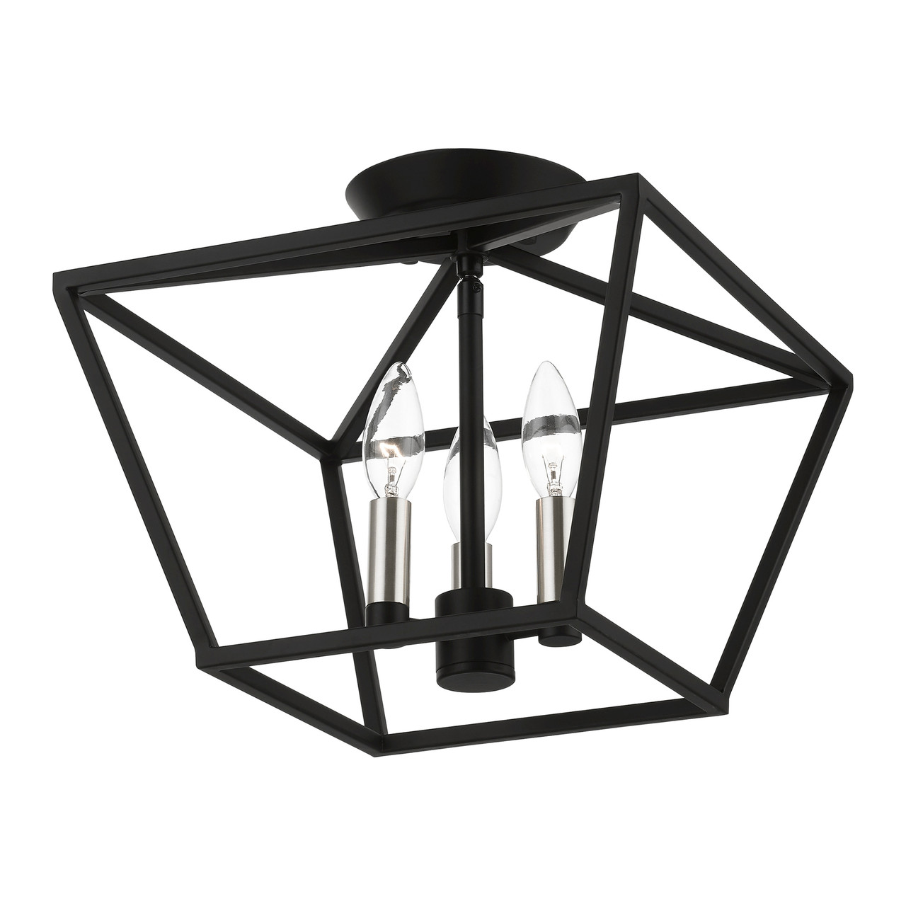 LIVEX LIGHTING 49430-04 3 Light Black with Brushed Nickel Accents Square Semi-Flush